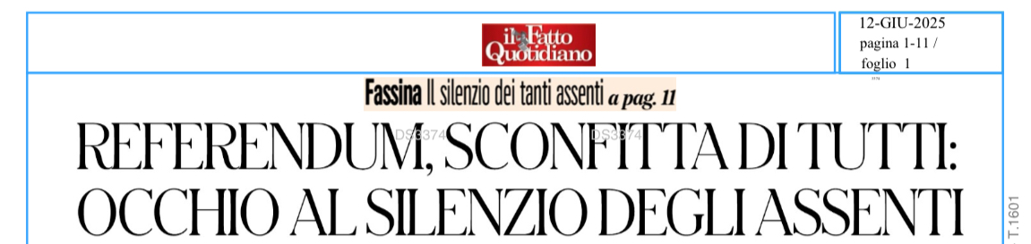 “Referendum, sconfitta di tutti: occhio al silenzio degli assenti”, intervento di Stefano Fassina su Il Fatto Quotidiano del 12 giugno 2025.